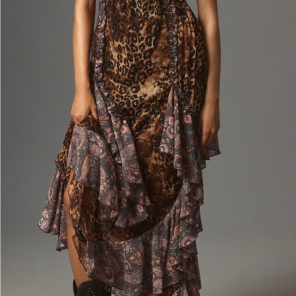 Anthropologie Leopard and Paisley Maxi Dress